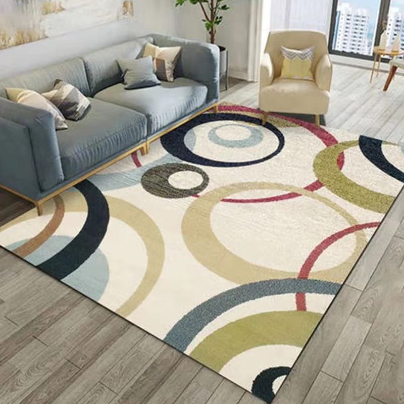 Classic Geo Print Rug Multi Colored Polyster Area Rug Anti-Slip Backing Pet Friendly Washable Carpet for Parlor