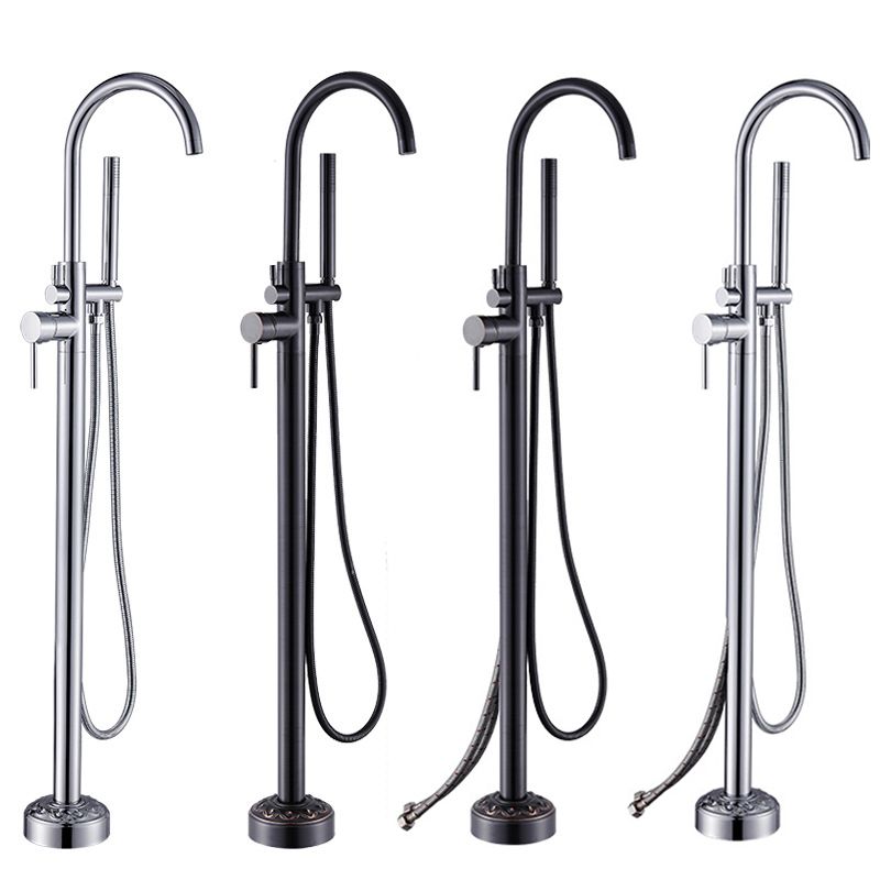 Modern Floor Mounted High Arc Freestanding Tub Filler Freestanding Copper Tub Filler Trim
