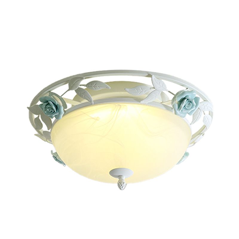 16"/19.5" Width Dome Bedroom Ceiling Lighting Countryside Metal LED White Flush Mount Light Fixture