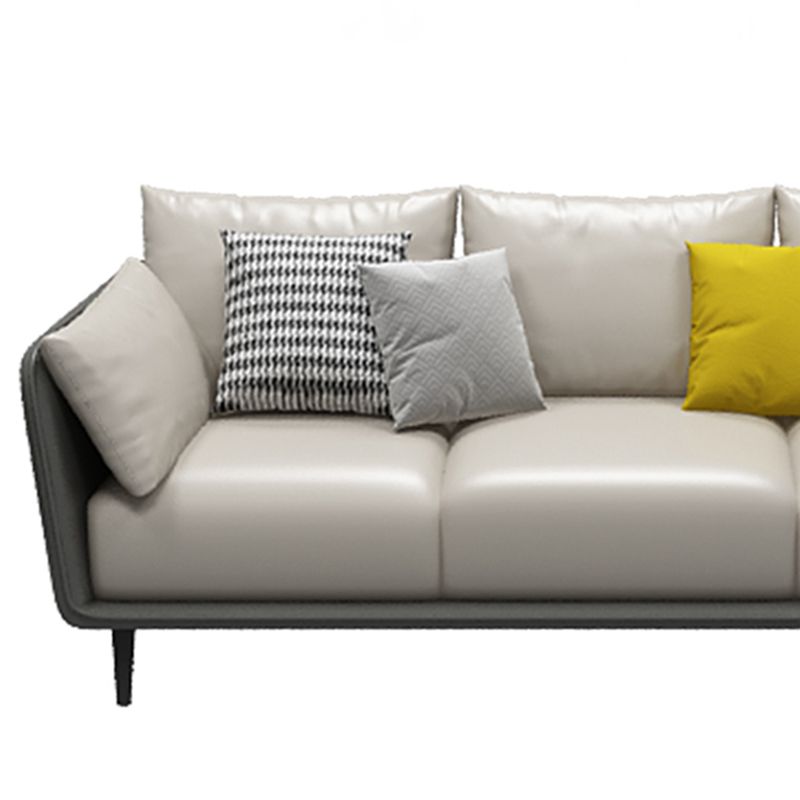 Faux Leather Sofa with Pillows Back and Pillow Top Arm for Living Room