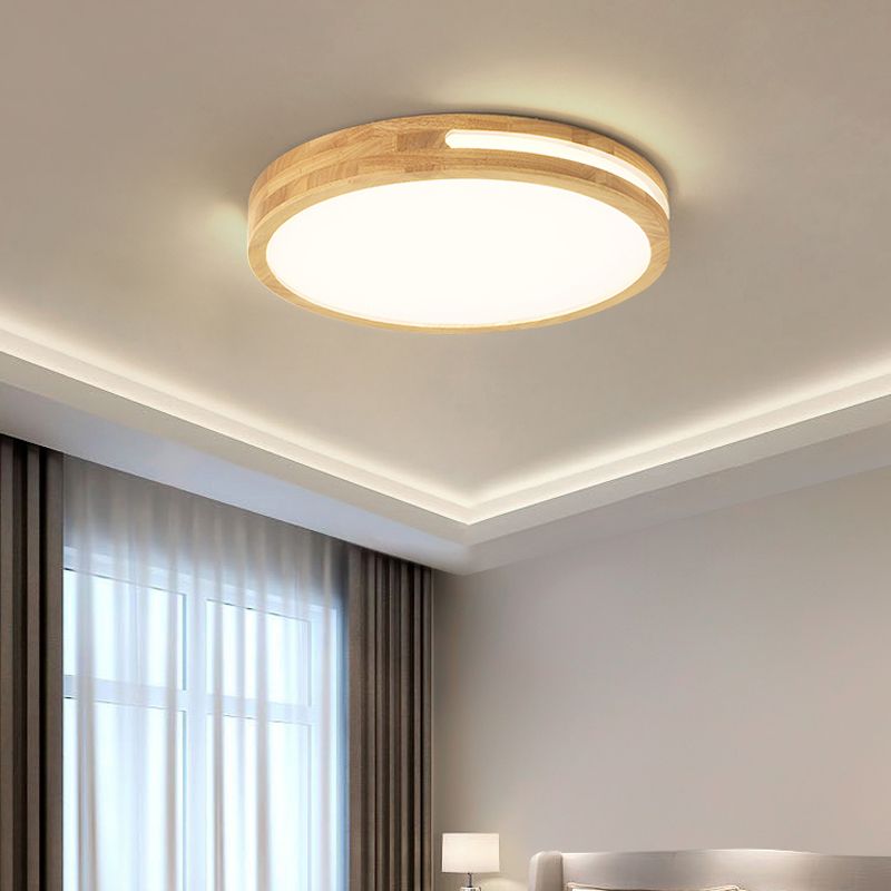 Modern Wood Flush Mount Geometric Shape Ceiling Lamp with Acrylic Shade for Living Room
