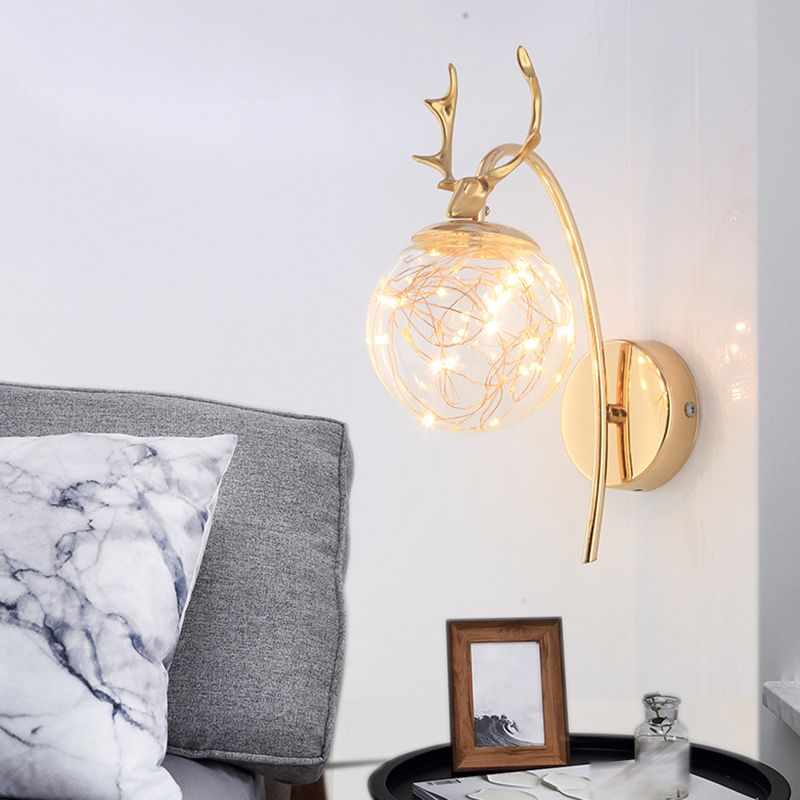 Nordic Style Iron Wall Light Ball Shape LED Wall Lamp with Glass Shade for Bedroom