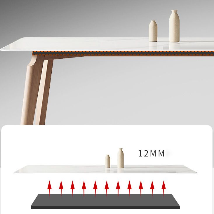 Mid-Century Rectangle Dining Table Solid Wood Legs and Stone Top Dining Table