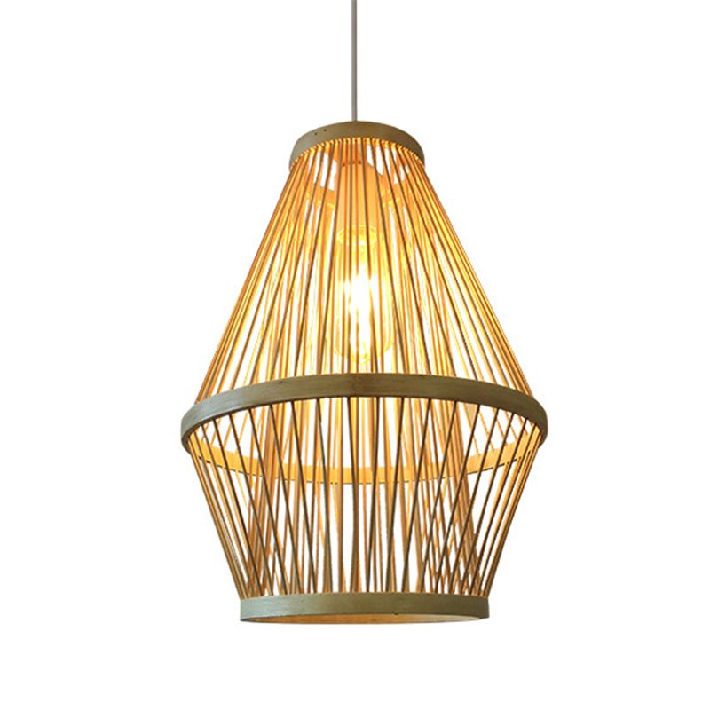 Luz de colgante curvado lámpara de bambú moderna 1 lámpara colgante de madera clara para comedor
