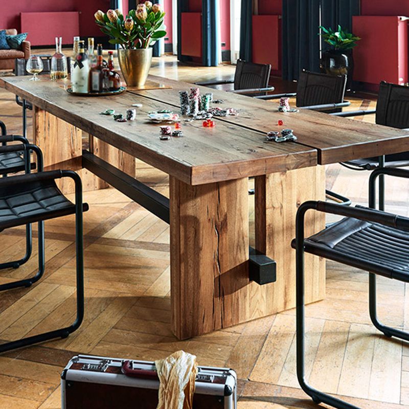Mesa de comedor de madera de pino industrial Mesa de madera rectangular con base de caballete