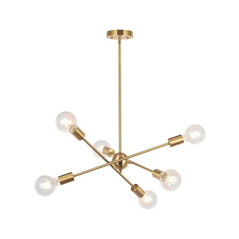 Sputnik Hanging Chandelier Light Industrial Style Metal 6/8/10 Bulbs Living Room Pendant Light in Brass/Chrome