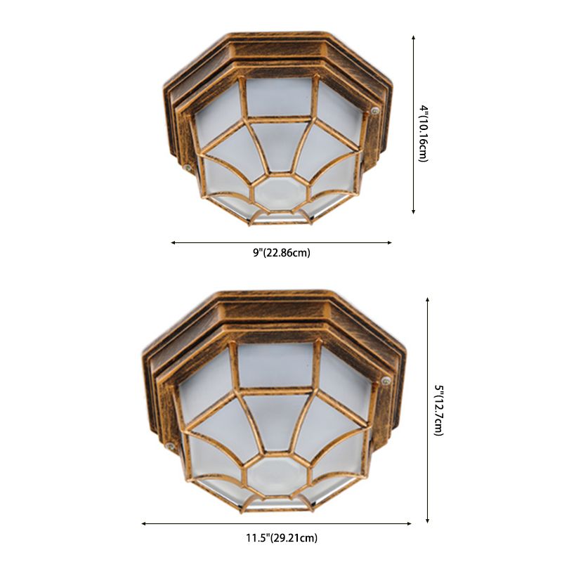 Octagonal Flush Mount Light Traditional Waterproof Ceiling Light with Glass Shade