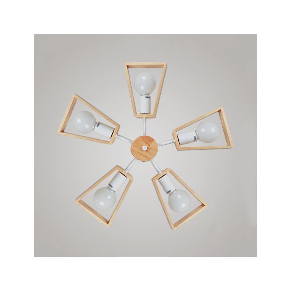 Modern Sputnik Chandelier Pendant Wooden 3/5/8-Light Bedroom Hanging Lamp in Black/White