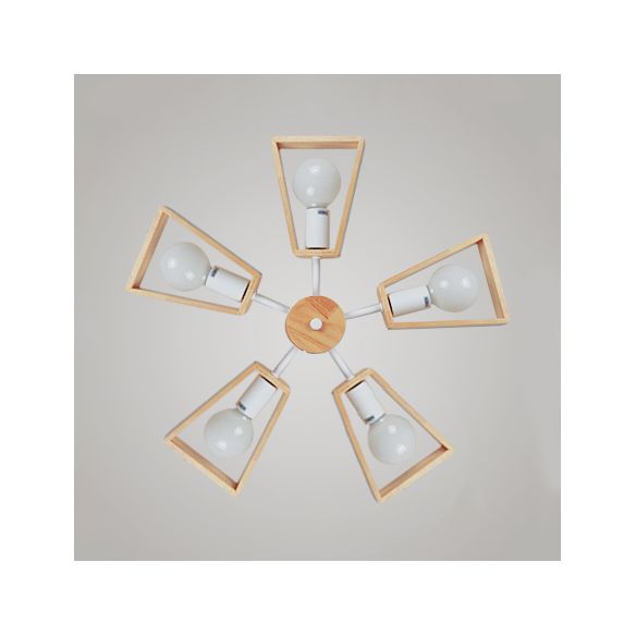 Modern Sputnik Chandelier Pendant Wooden 3/5/8-Light Bedroom Hanging Lamp in Black/White