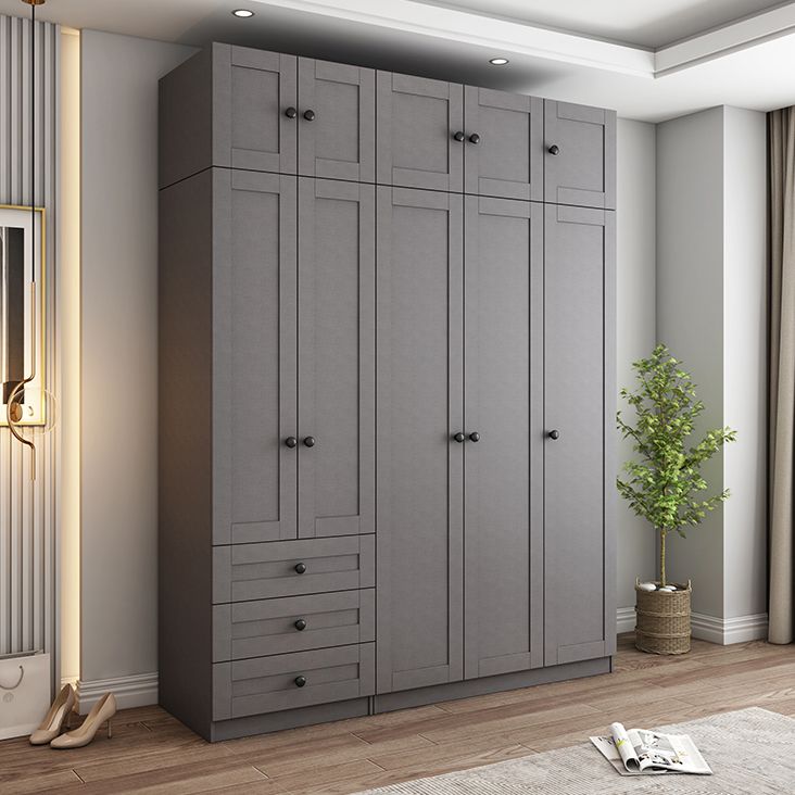 Contemporary Grey Wardrobe Armoire Engineered Wood Wardrobe Closet