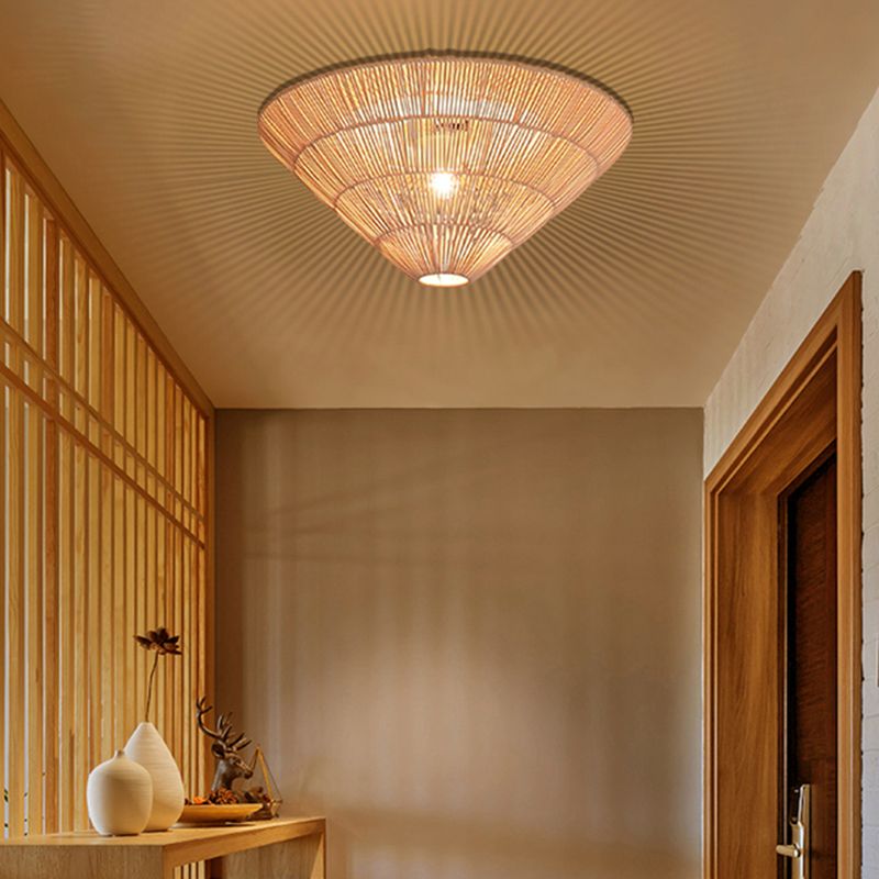 Bamboo Cone Ceiling Mounted Fixture Asia Aisle Ceiling Light in White