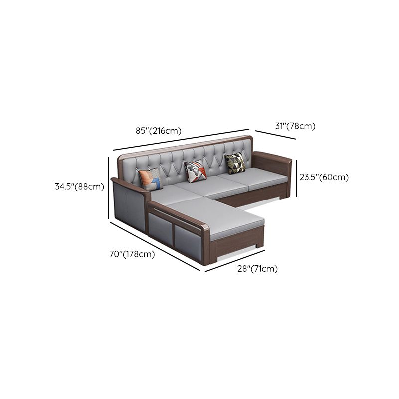 Modern Solid Wood Faux Leather Square Arm Sofa with Tufted Back