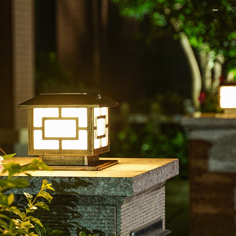 Rectangle Shape Metal Outdoor Lamp Modern Style 1 Light Solar Pillar Lights