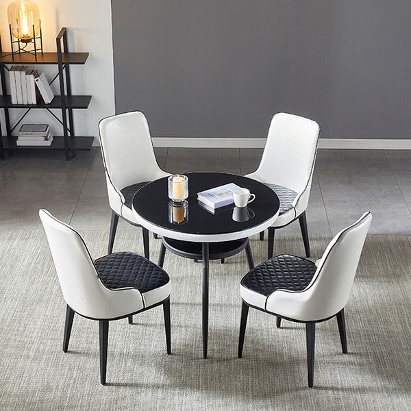 Modern Round Glass Desktop Storable Dining Table for Dining Room
