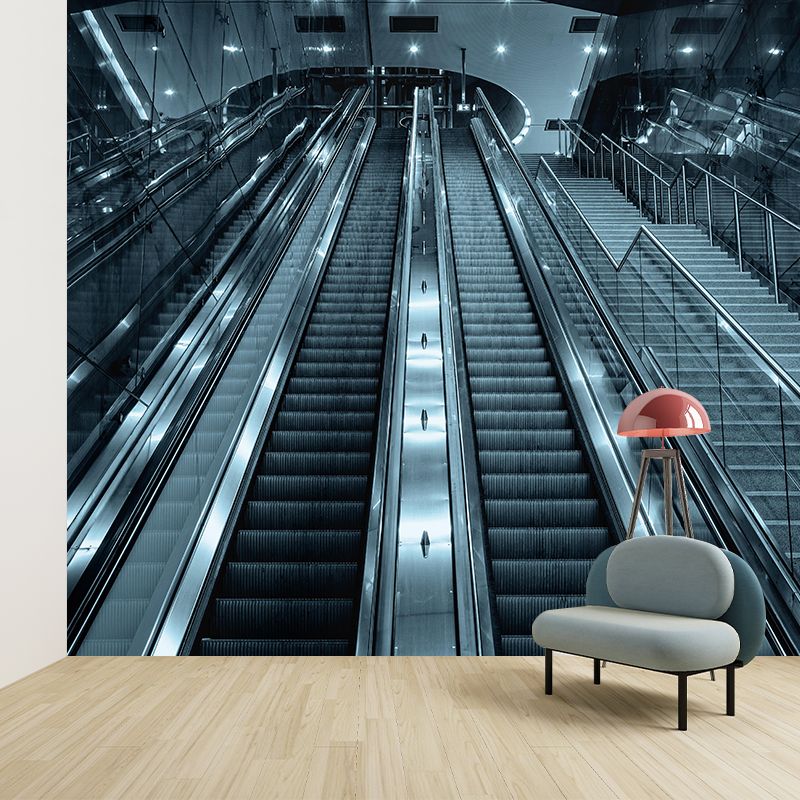 Photography Style Escalator Mural Decal Modern Mildew Resistant for Living Room