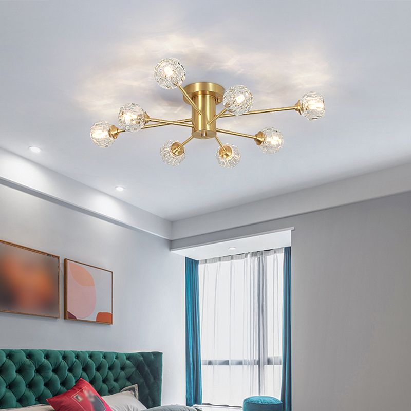 Zeitgenössischer Globe Flush Light Crystal Flush Mount Deckenleuchte in Gold