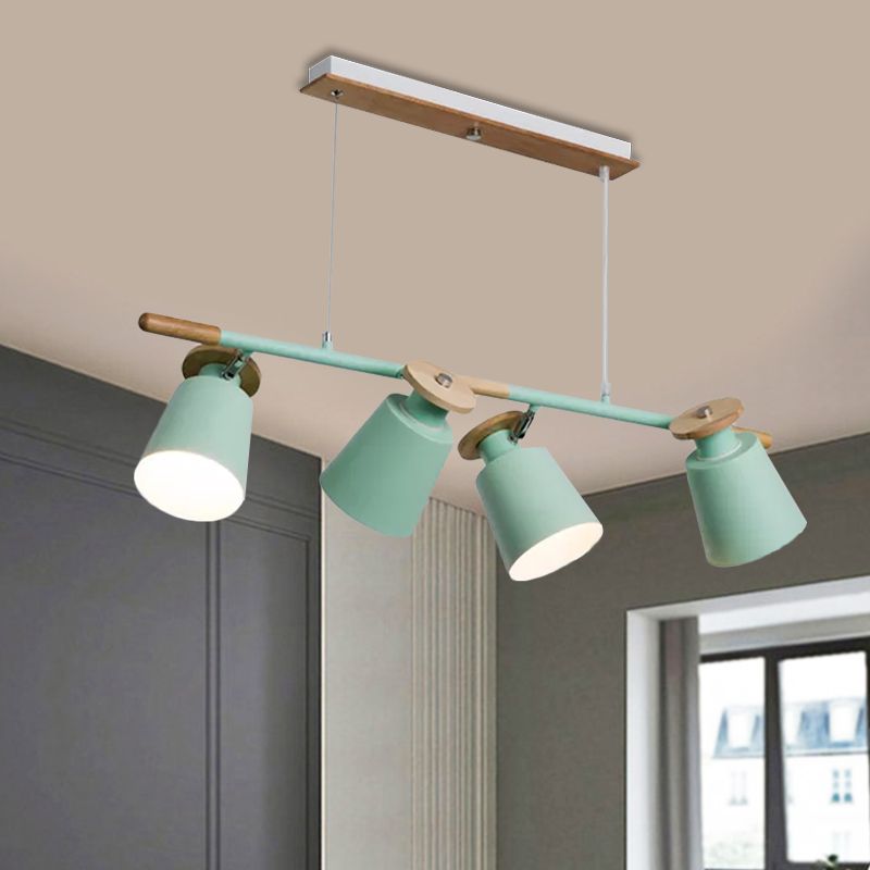 Green/Grey/White Tapered Shade Island Lighting 4 Heads Nordic Metal Linear Chandelier for Restaurant