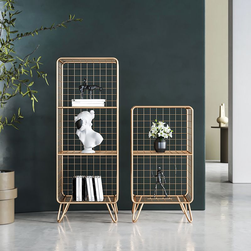 11.81" W Glam Antique Finish Shelf Bookcase Metal Book Shelf with Rectangular Shelves