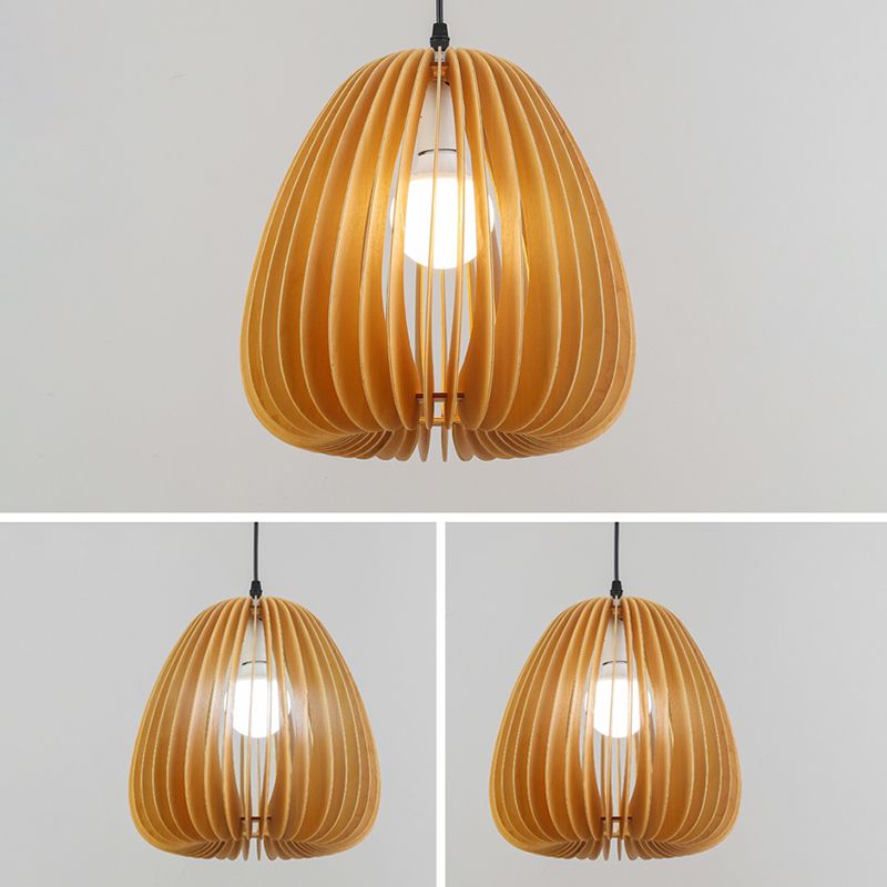 Éclairage suspendu à la nuance de citrouille en bois massif de style moderne 1 pendentif léger pour séjour à domicile