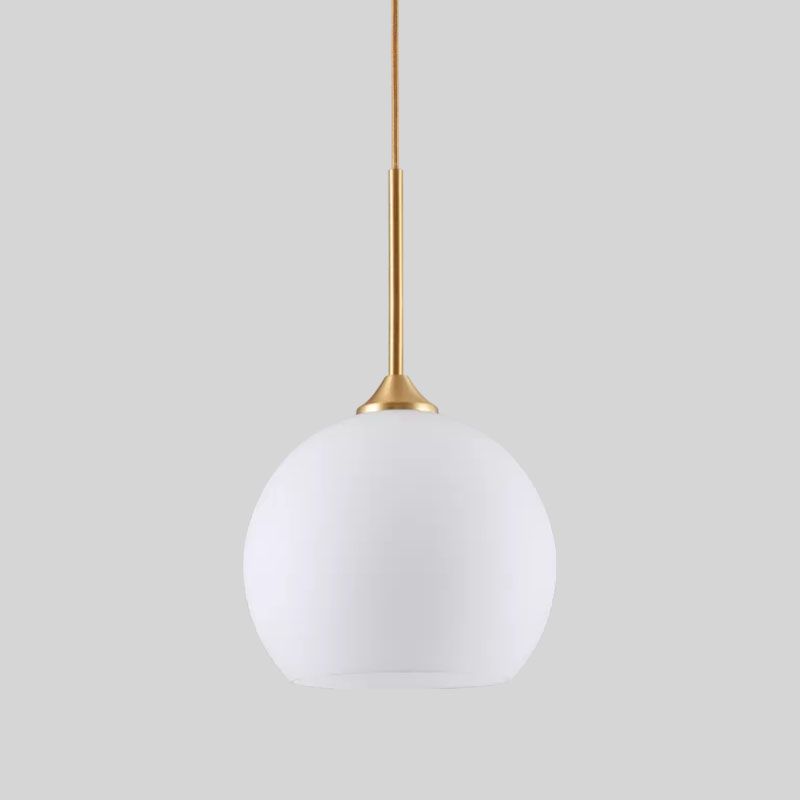 White Glass Dome Pendulum Light Simplicity Single-Bulb Brass Finish Hanging Light