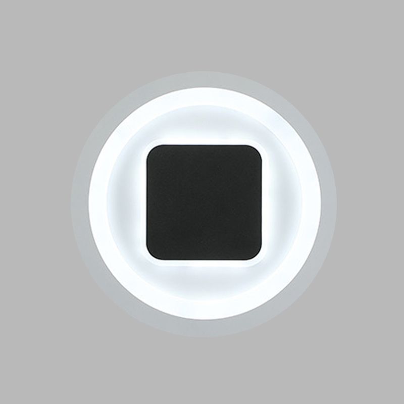 Square and Round Wall Mount Lighting Modernism Metal LED Bedroom Wall Lamp Sconce in Black and White