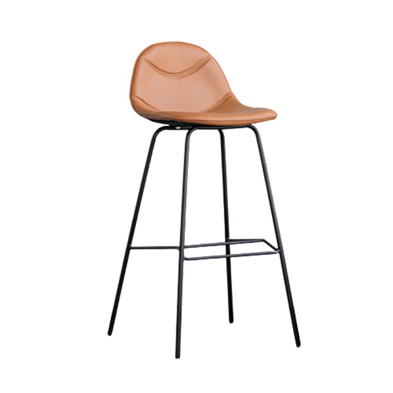 Minimalist Style Leather Counter Stool Low Back Stools with Metal Legs