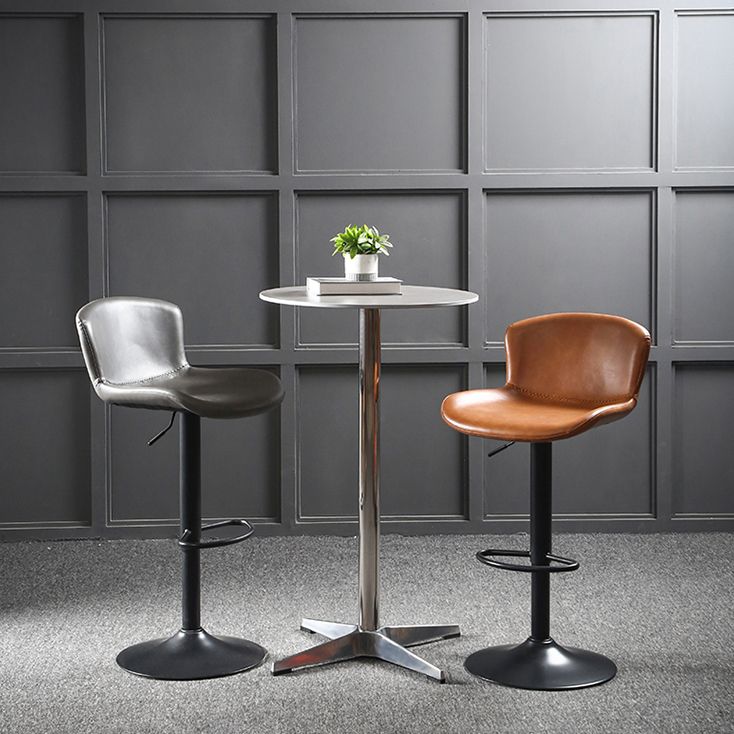 Industrial Adjustable Height Swivel Bar Stool Faux Leather Upholstered Bar Stool