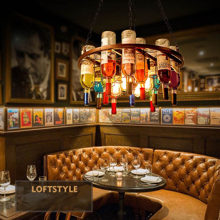 Wine bottle Chandelier Light Fixture Retro Industrial Style Glass Pendant Lighting for Bar