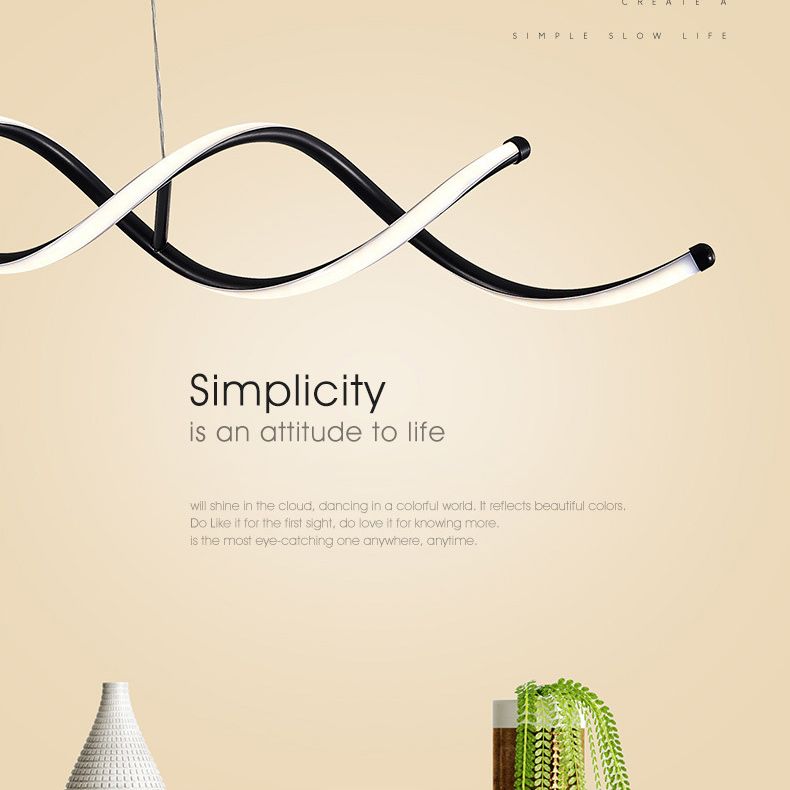 Silicone Black LED Island Light in Modern Simplicity Aluminium Linear Pendant Light for Dining Room