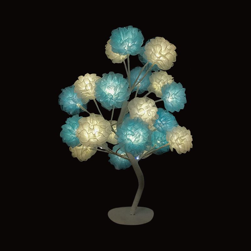 Fabric Floral Night Light Art Deco Led Night -stand Lamp en blanco/rosa/azul con diseño de ramificación para sala de estar