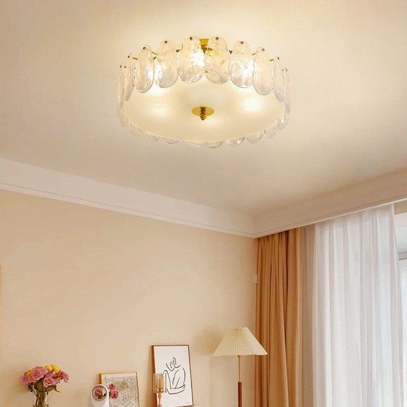 Glass Round Shape Flush Mount Light Modern-Style Multi Lights Flush Ceiling Light in Gold