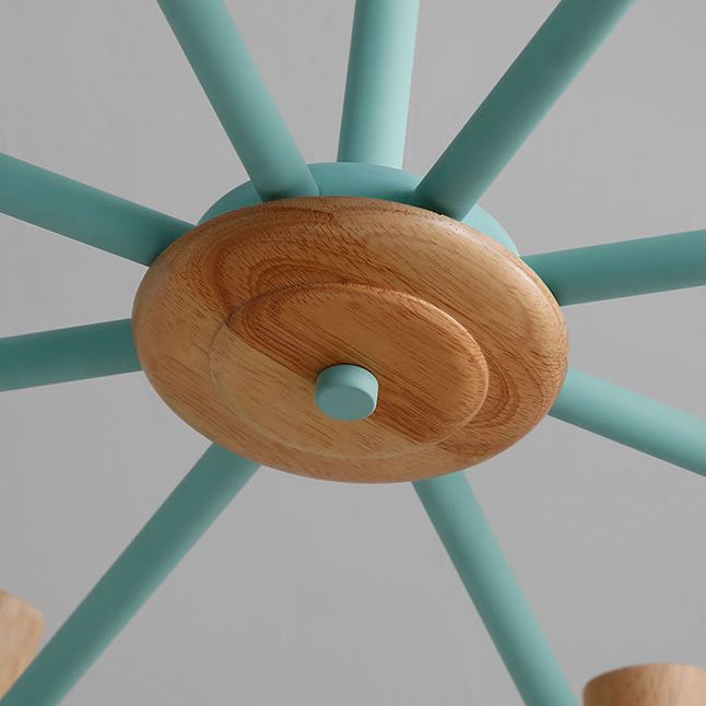 Nordic Wood Macron Chandelier Metal Lampshade Pendant Lighting Fixtures for Bedroom