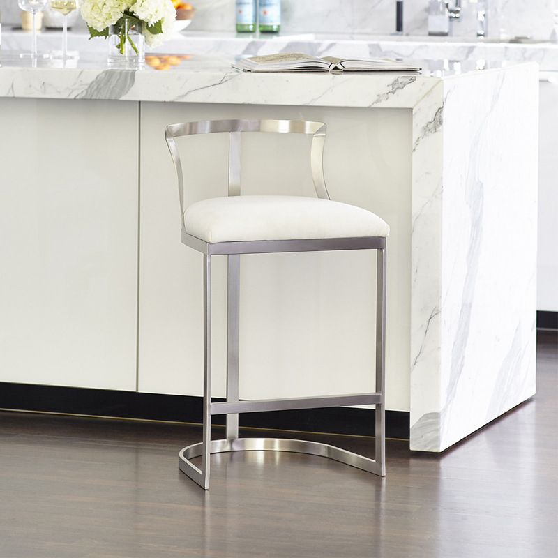 White Upholstered Bar Stools Backrest Counter Stool with Metal Base