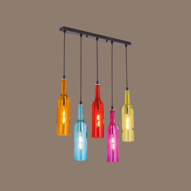 Beer Bottles Multi Ceiling Lamp Art Decor Colored Glass 5 Bulbs Restaurant Suspension Light Fixture in Red