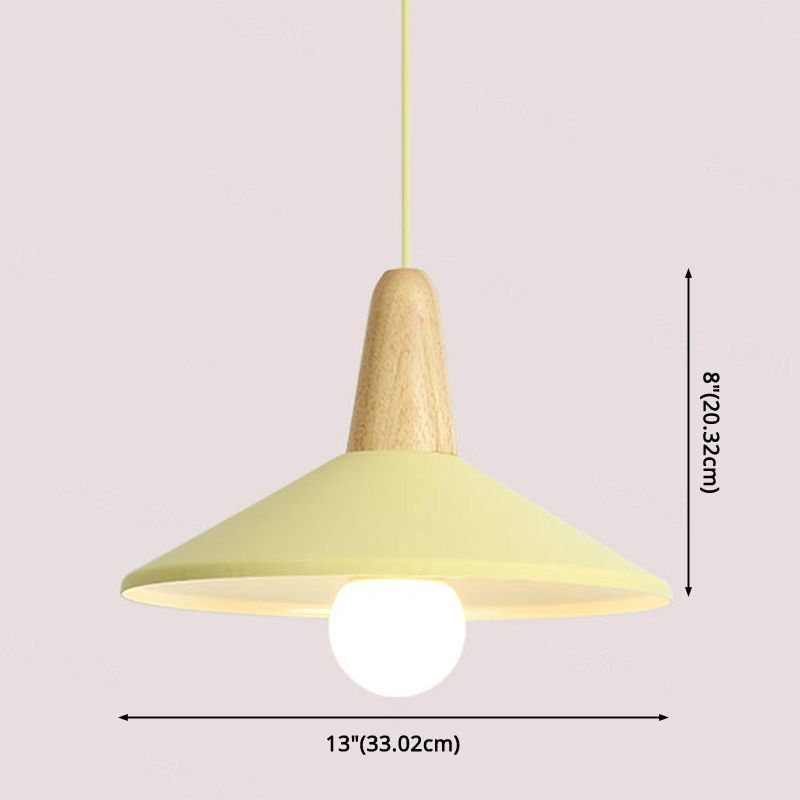 Metal 1 Light  Hanging Light Nordic Style Restaurant Ceiling Pendant Lamp with Wooden Top