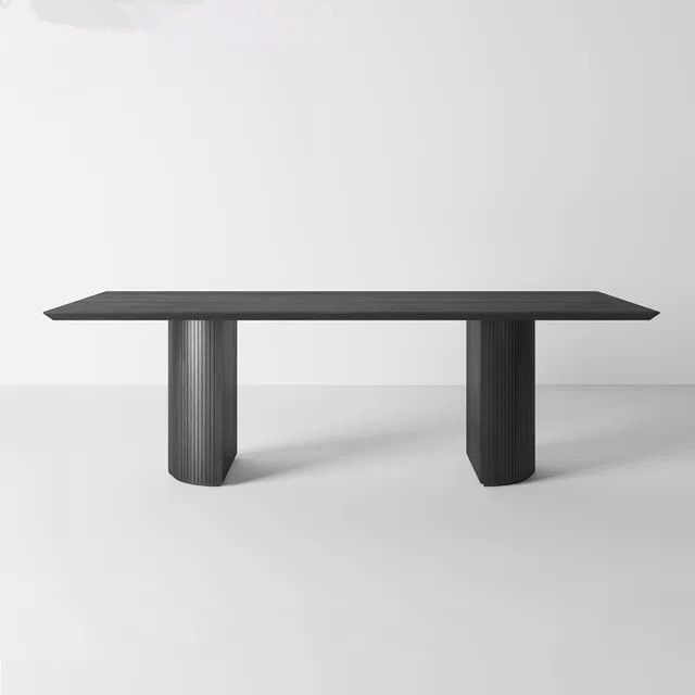 Table moderne en bois de pin pour restaurant, table de salle à manger noire avec double piédestal
