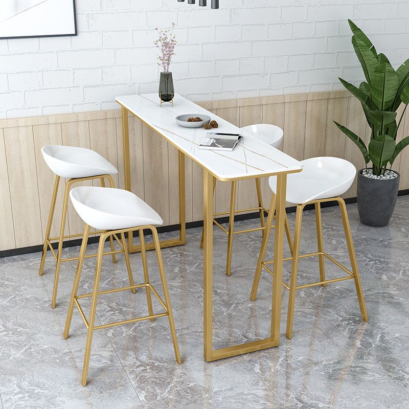 Rectangular Stone Bar Table Contemporary Bistro Table with Metal Base