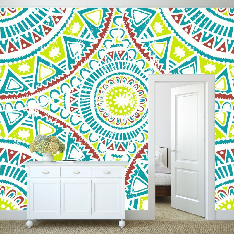 Symmetrical Geometric Mural Decal Bohemian Smooth Wall Covering in Red-Blue-Green