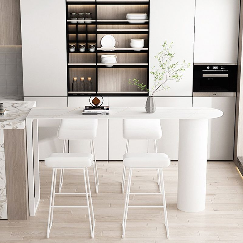White Modern Style Bar Table in Iron Top and Faux Marble Milk Tea Shop Bar Table
