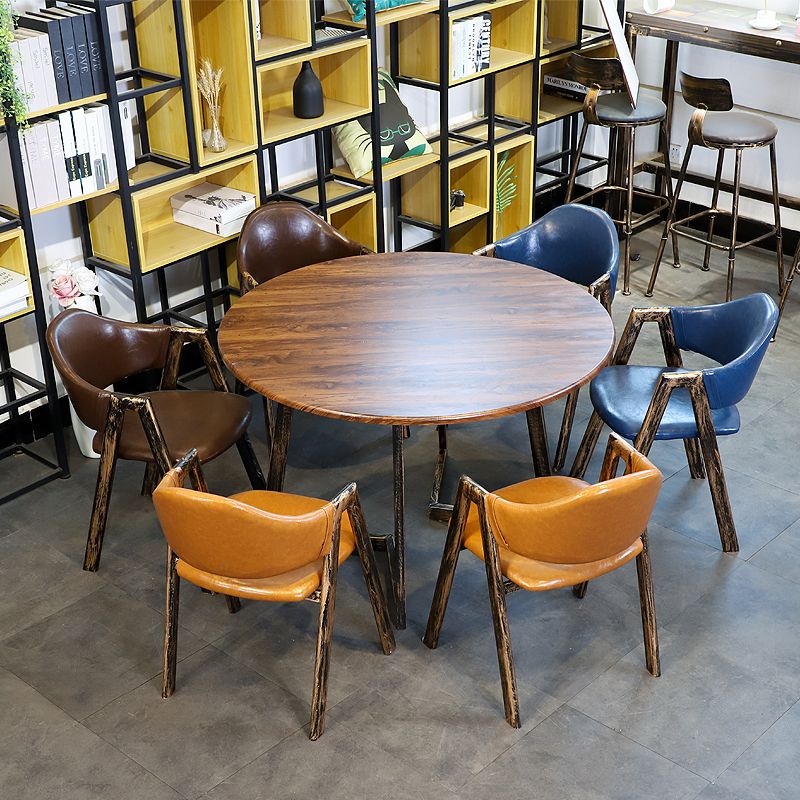 Industrial Style Leather Dining Side Chairs Open Back Dining Armless Chairs