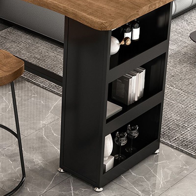 Industrial Style Bistro Bar Table Rectangle Solid Wood Bar Table with Storage
