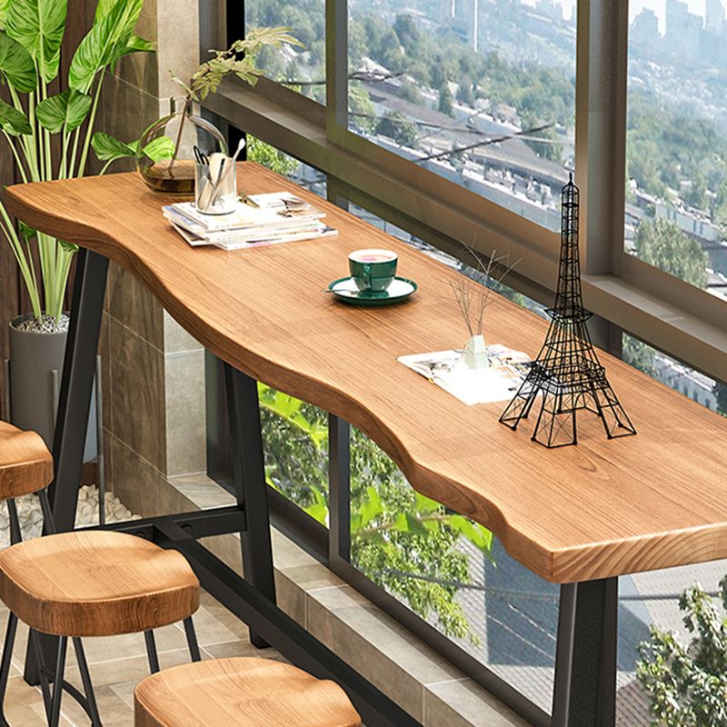 Brown Modern Style Table Solid Wood and Iron Balcony Bar Table