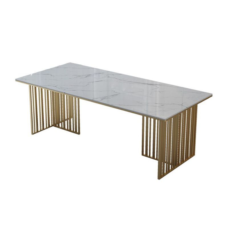 Luxury Sintered Stone Dining Table Rectangle Table with Double Pedestal