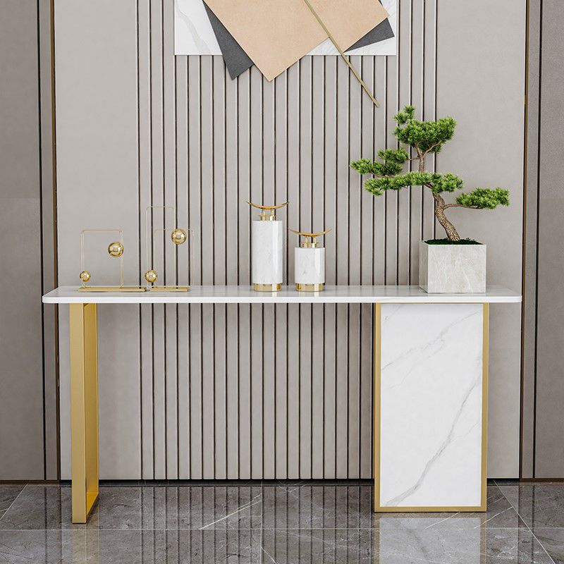 Iron Base Accent Table with Rectangle Stone Top for Hall Console Table