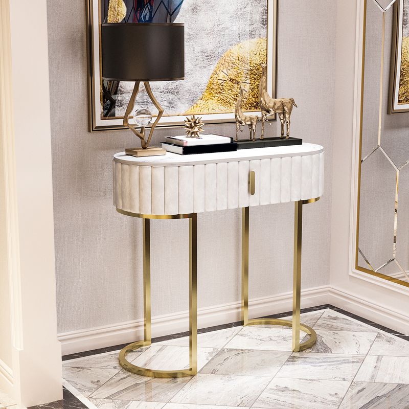 Oval Marble Console Table Ironcraft Frame Accent Table for Hall