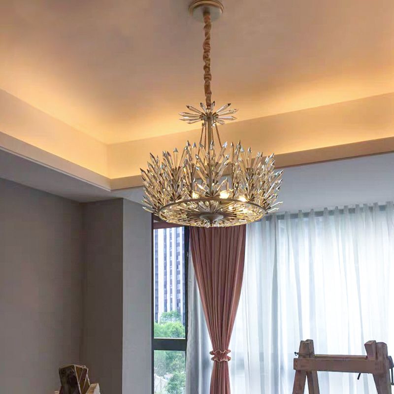 Circulaire Crystal Chandelier Pendant Light Rustique 6/8 Lumières Lampe de suspension de chambre en or