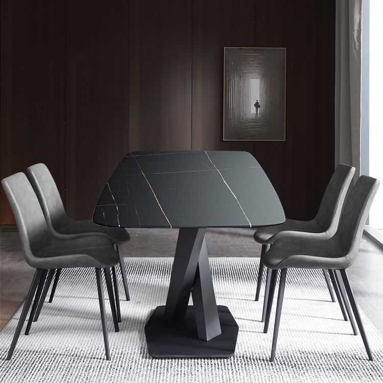 Industrial Black Table for Restaurant Rectangle Dining Table with Pedestal Base