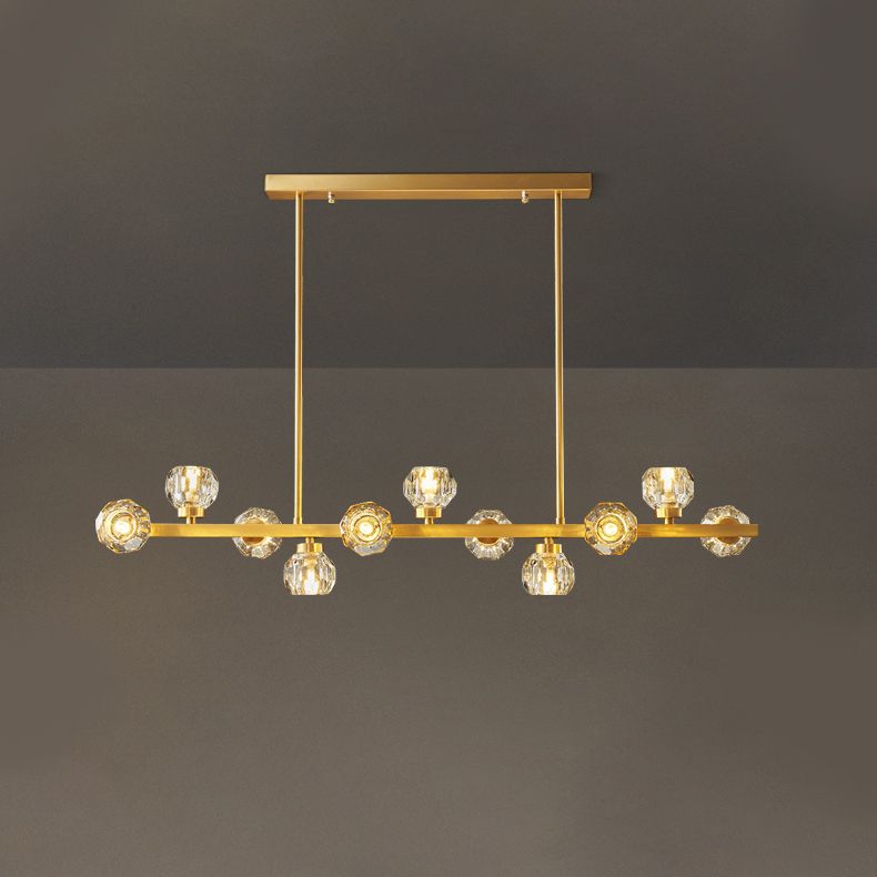 Minimalist Crystal Island Lamp, Luxury Linear Shade Island Light in Gold for Island Kitchen