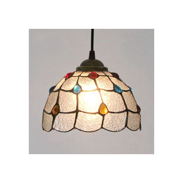 Wide Flare White/Blue/Textured White Handcrafted Art Glass Ceiling Light Tiffany-Style 1 Head Suspended Lighting Fixture