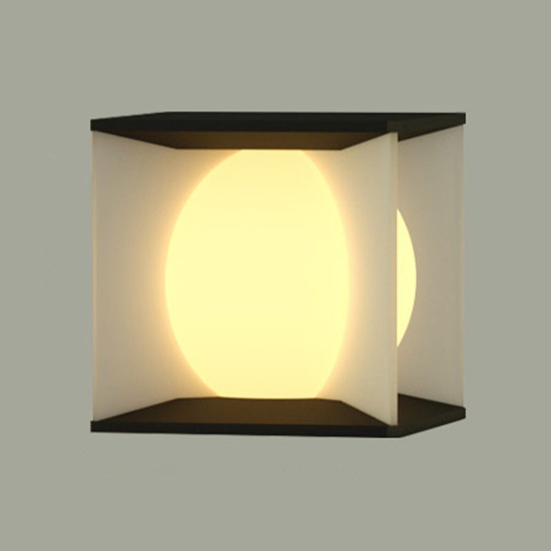 Metal Square Shape Solar Pillar Lamp Modern Style 1 Light Outdoor Lights in Black